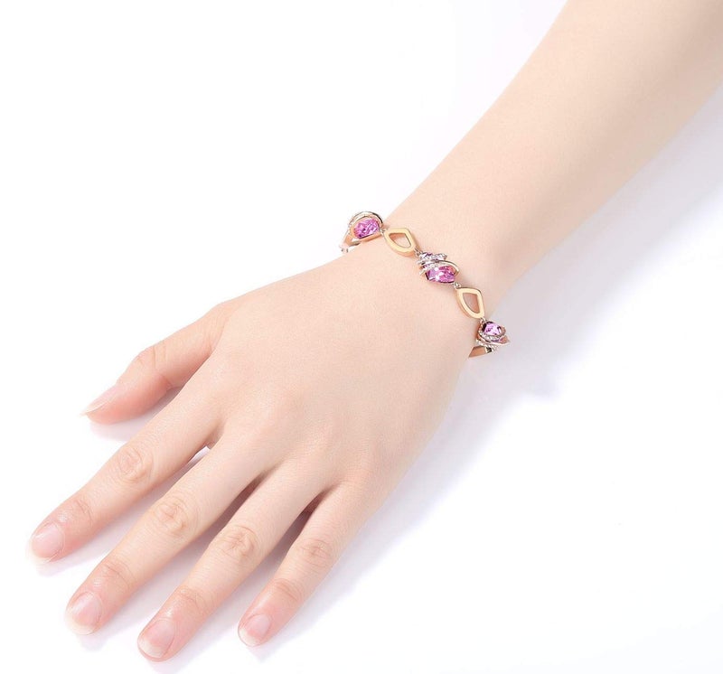 Leafael Wish Stone Link Charm Bracelet with Vintage Pink Birthstone Crystal for October, Rose Gold Plated, 7"+2" - Image 4
